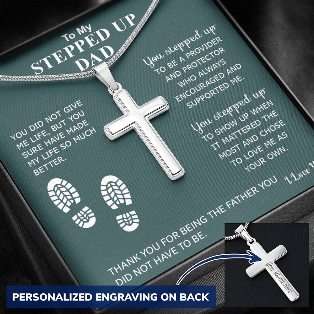 To My Stepped Up Dad | I Love You - Personalized Cross Necklace