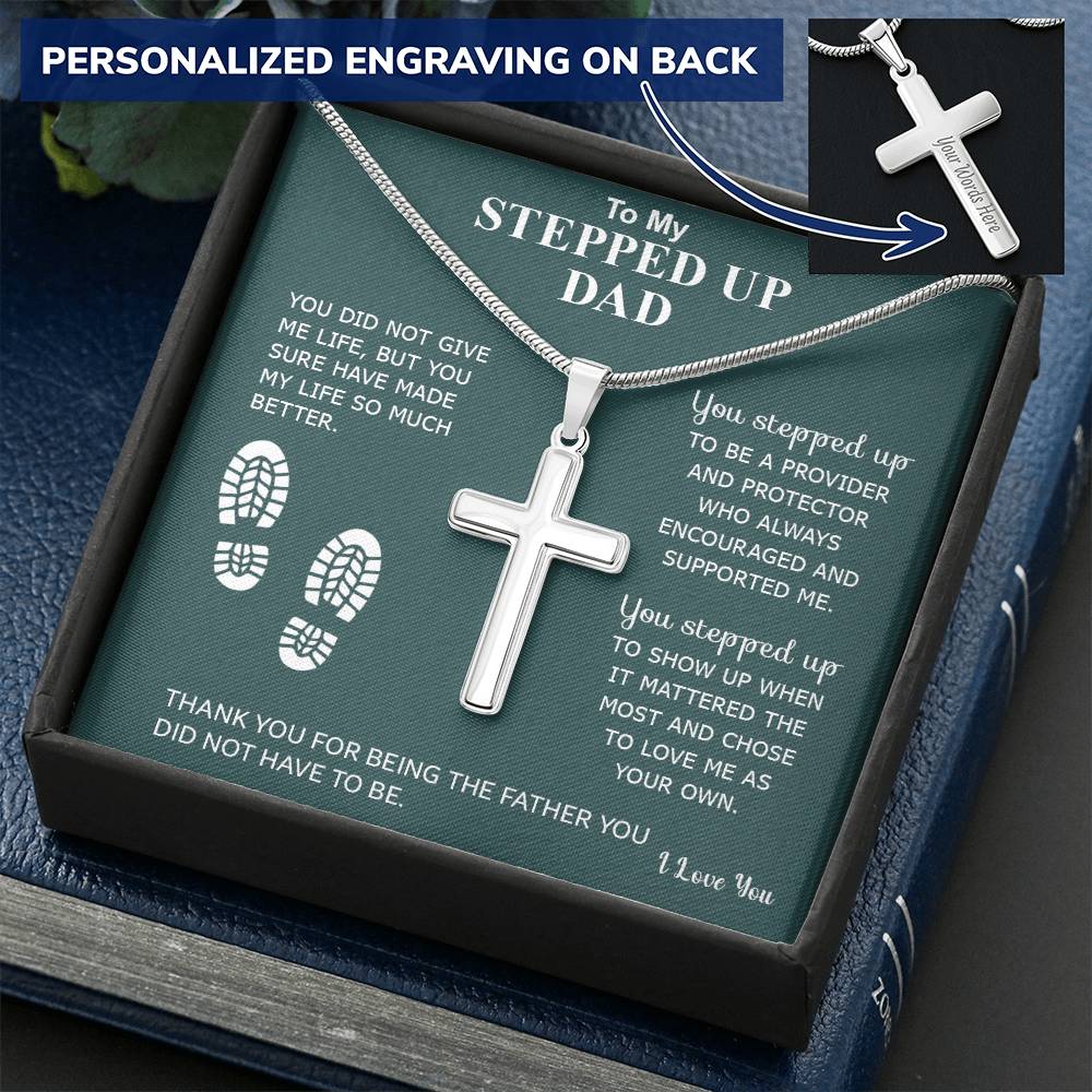 To My Stepped Up Dad | I Love You - Personalized Cross Necklace