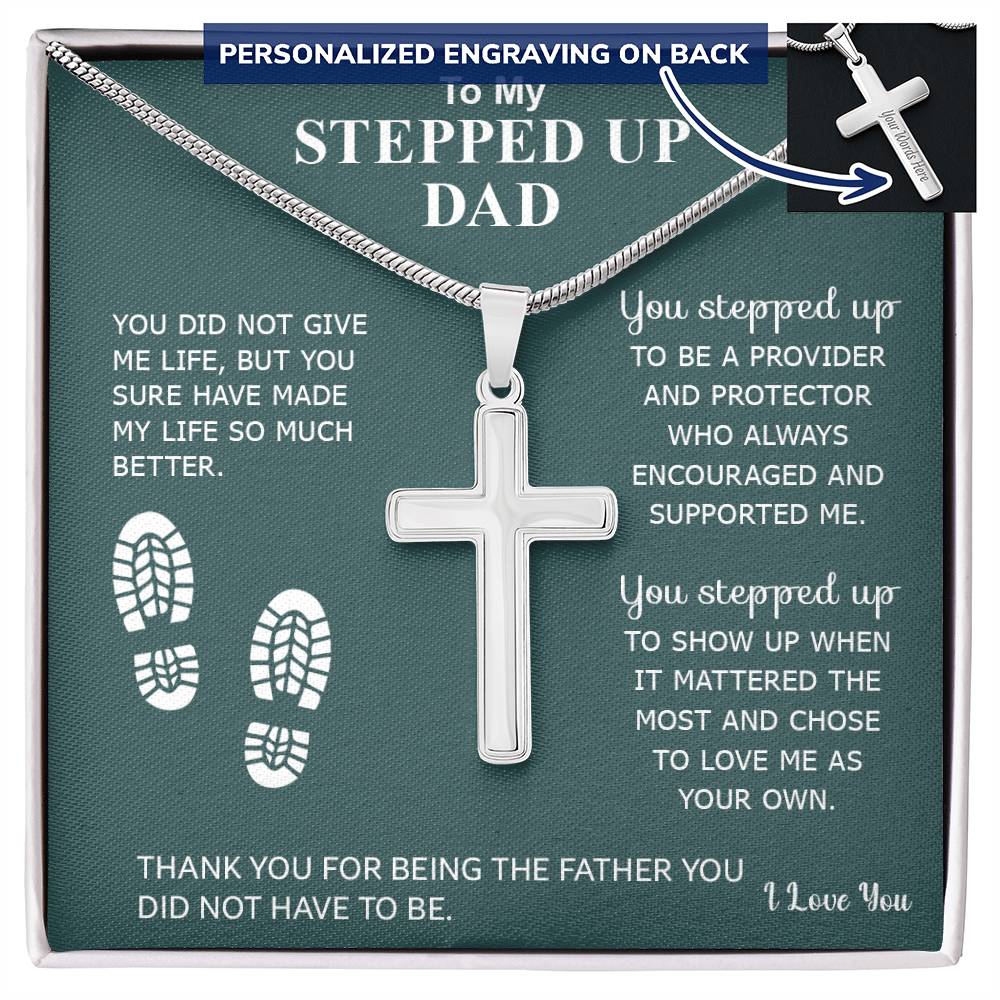 To My Stepped Up Dad | I Love You - Personalized Cross Necklace