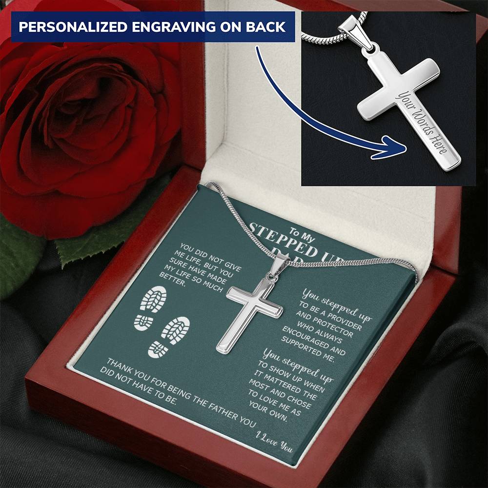 To My Stepped Up Dad | I Love You - Personalized Cross Necklace