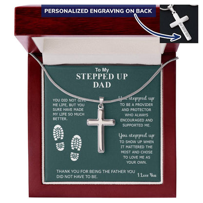 To My Stepped Up Dad | I Love You - Personalized Cross Necklace